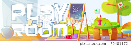 Playroom banner with furniture and toys for kids Playroom banner with furniture and toys for kids 79481172