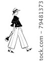 Female line drawing enjoying fashion 79481373