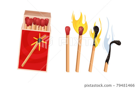 Matchbox and Matches as Small Wooden Stick for Starting Fire Vector Set 79481466