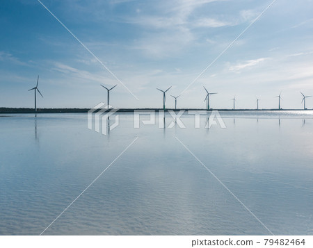 Wetland wind power generation scenery Wetland wind power generation scenery 79482464