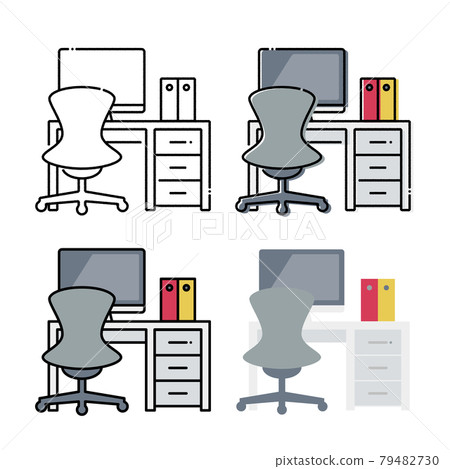 Around the office desk Hand-painted and basic line and flat paint set 79482730