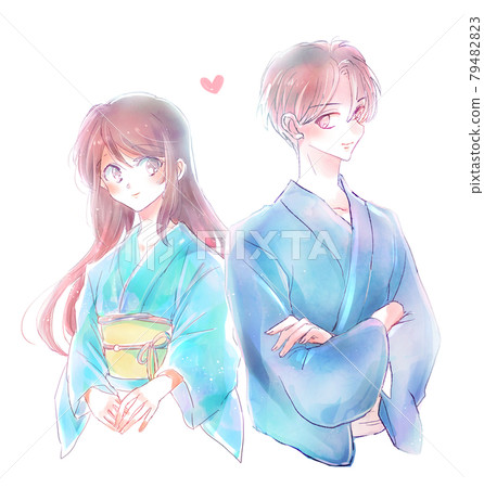 一對身穿浴衣(日本傳統夏季和服)的男女,處於戀愛關係中。 一對身穿浴衣(日本傳統夏季和服)的男女,處於戀愛關係中。 79482823