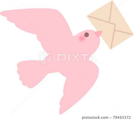A little pink bird holding a letter and flying 79483372