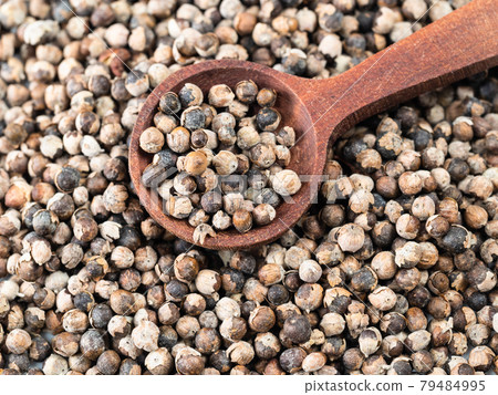 spoon on pile of monk's pepper (Vitex) closeup spoon on pile of monk's pepper (Vitex) closeup 79484995