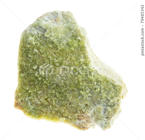 Vesuvianite crystals on raw stone on white 79485342