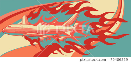vector illustration of civil aircraft with flames 79486239