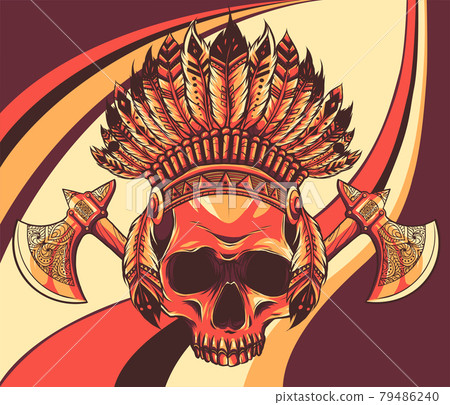 Vector illustration of Indian skull and tomahawk Vector illustration of Indian skull and tomahawk 79486240