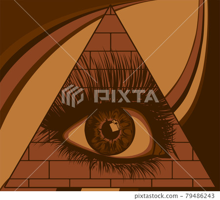 Eye of providence. All seeing eye in the triangle on top of the pyramid masonic symbol. Eye of providence. All seeing eye in the triangle on top of the pyramid masonic symbol. 79486243