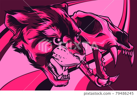 Cougar Panther Head with skull Vector illustration 79486245