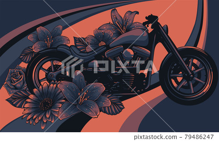 vector illustration of motorcycle bike with flower vector illustration of motorcycle bike with flower 79486247