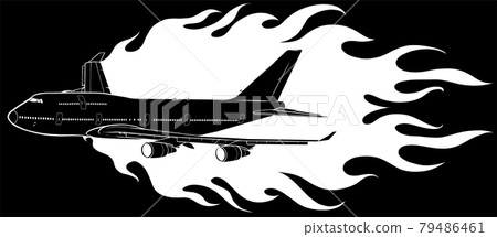 vector illustration of civil aircraft with flames vector illustration of civil aircraft with flames 79486461