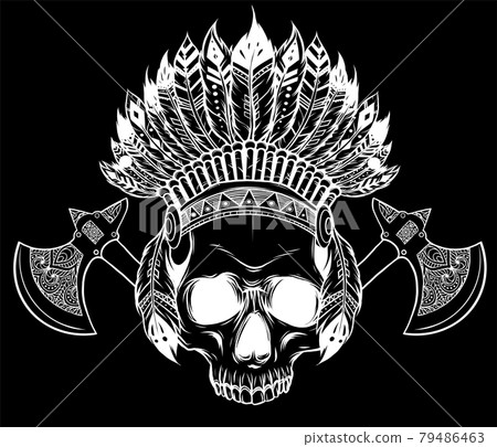 Vector illustration of Indian skull and tomahawk 79486463