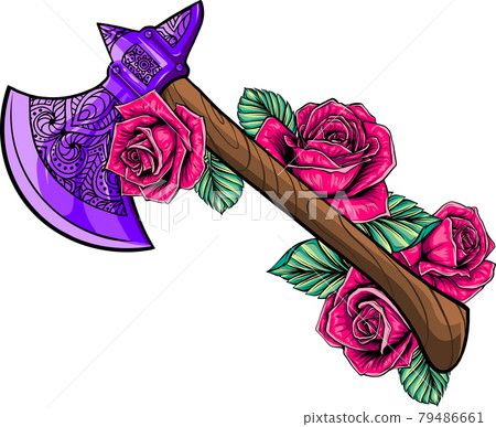 vector illustration of axe with roses design vector illustration of axe with roses design 79486661
