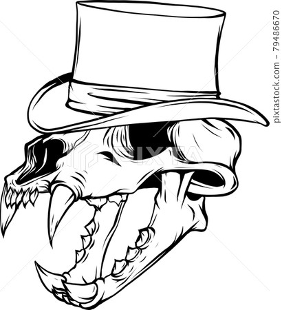 vector illustration of skull of tiger with hat 79486670