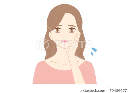 一個年輕女子在她眼底下有一隻熊遇到麻煩的插圖 79486677