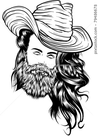 Bearded cowboy in a hat. Cool American man 79486678
