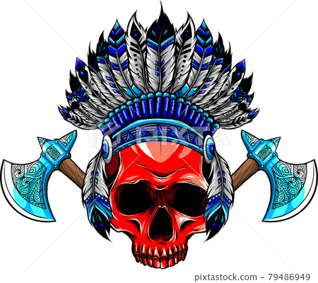Vector illustration of Indian skull and tomahawk Vector illustration of Indian skull and tomahawk 79486949