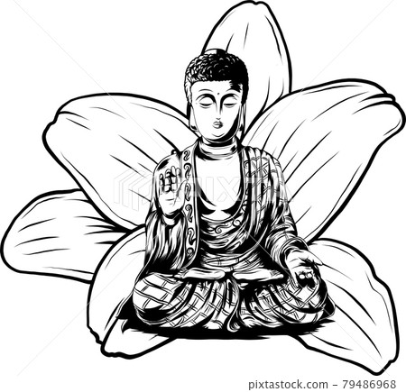 Buddha sitting on a lotus background vector illustartion Buddha sitting on a lotus background vector illustartion 79486968