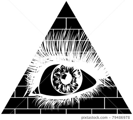 Eye of providence. All seeing eye in the triangle on top of the pyramid masonic symbol. Eye of providence. All seeing eye in the triangle on top of the pyramid masonic symbol. 79486978