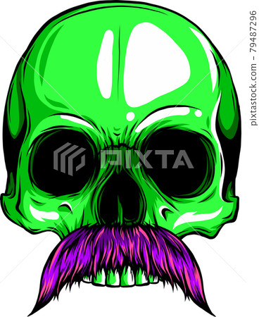 vector illustration of Human skull with moustache 79487296