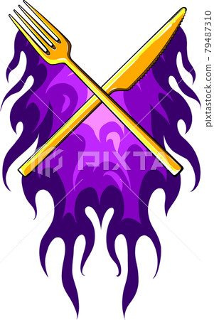 vector illustration Fork Knife Restaurant with flames 79487310