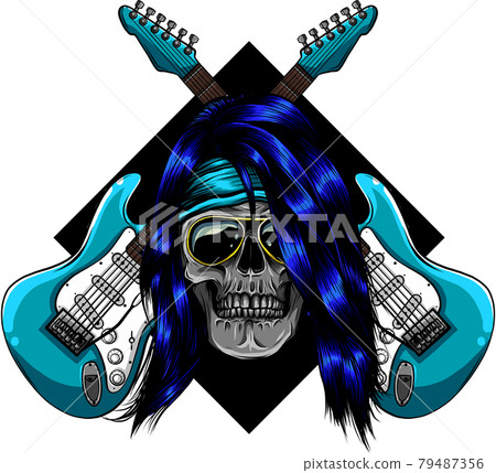 Electric Guitar and skull vector illustration design 79487356
