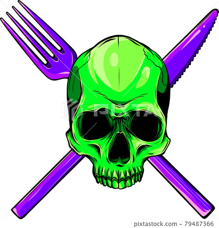 Human Skull with a Spoon and Fork. Illustration for design 79487366