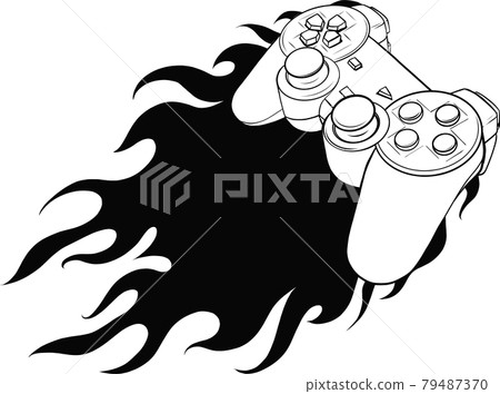 silhouette joypad with flames for gaming vector illustration 79487370