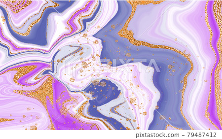 Pink marble with gold for wallpaper design. Vector abstract shiny pattern. Elegant design. Light pink and blue background. Luxurious golden marble texture. 79487412