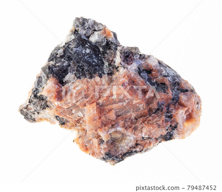 piece of raw red granite stone on white piece of raw red granite stone on white 79487452