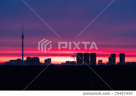 early sunrise over park and residential district early sunrise over park and residential district 79487497