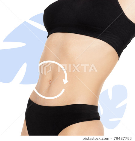 Female body, belly with drawing arrows. Fat lose, liposuction and cellulite removal concept. Good and fast metabolic problem. Female body, belly with drawing arrows. Fat lose, liposuction and cellulite removal concept. Good and fast metabolic problem. 79487793