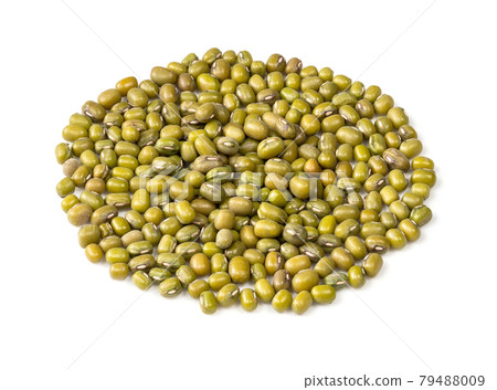 pile of green mung bean closeup on white 79488009