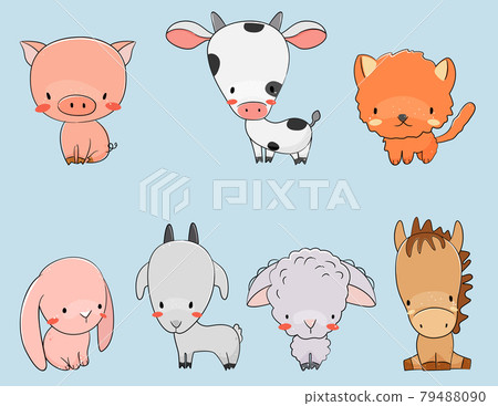 Cute little farm animals set. Vector illustration. Cute little farm animals set. Vector illustration. 79488090
