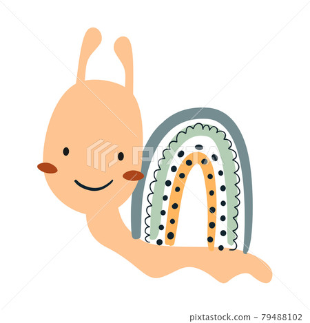 Cute cartoon snail with rainbow. Vector illustration. Cute cartoon snail with rainbow. Vector illustration. 79488102