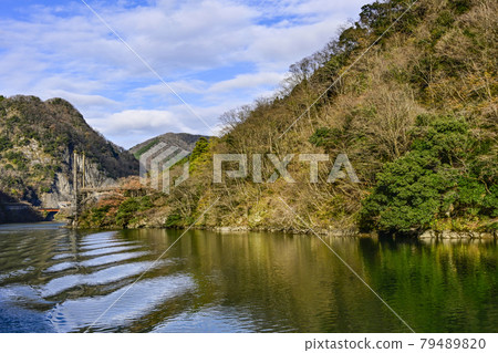 秋天的莊川峽從遊輪上看到的廢棄橋（原東賀大橋） 79489820