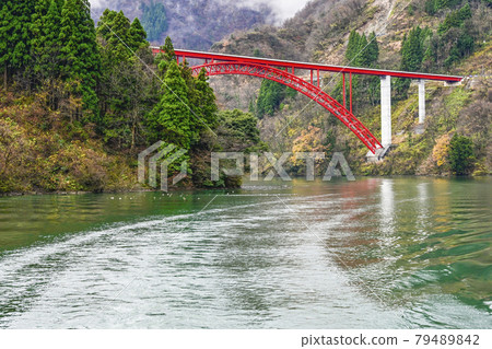 從秋天的莊川峽遊輪上看到的東賀橋 從秋天的莊川峽遊輪上看到的東賀橋 79489842