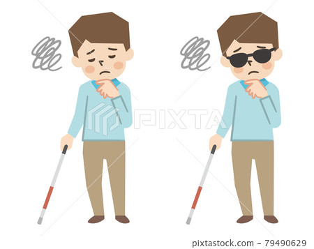 一個拿著白色手杖的視障男子 79490629