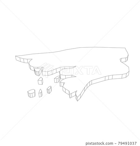 Guinea-Bissau - 3D black thin outline silhouette map of country area. Simple flat vector illustration 79491037