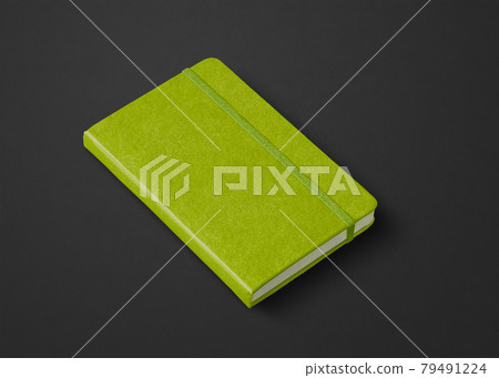 Lime green closed notebook isolated on black 79491224