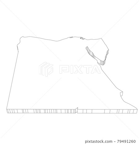 Egypt - 3D black thin outline silhouette map of...-插圖素材 [79491260 ...