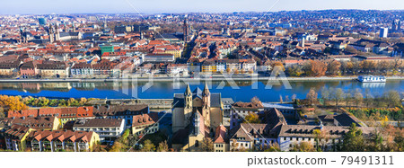 Travel in Germany. famous "Romantic road" route - medieval Wurzburg town, panoramic view Travel in Germany. famous "Romantic road" route - medieval Wurzburg town, panoramic view 79491311