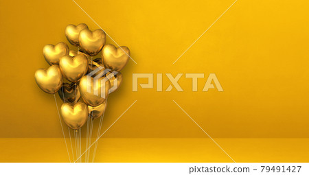 Gold heart shape balloons bunch on a yellow... - Stock Illustration ...