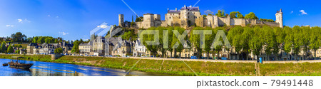 Travel in France - panoramic view of Chinon town with royal castle. Famous castles of Loire valley 79491448