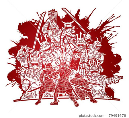 Group of Samurai Warrior with Weapons Action Cartoon Graphic Vector Group of Samurai Warrior with Weapons Action Cartoon Graphic Vector 79491676