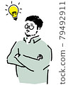 Illustration of a man with glasses flashing something 79492911