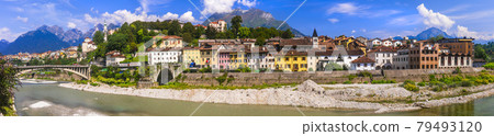 panorama of beautiful Belluno town surrounded by Dolomite mountains, northern Italy 79493120