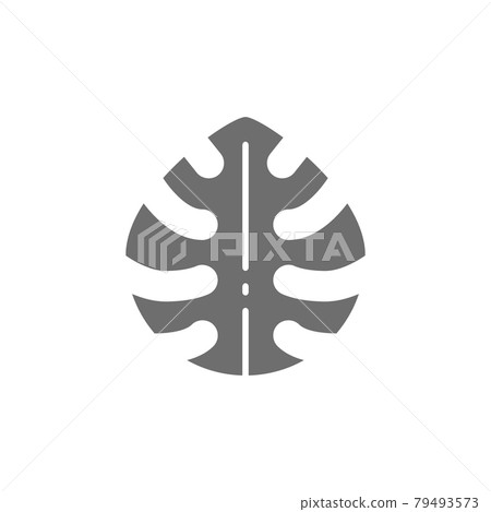 Tropical palm leaf, monstera leaf plant gray icon. 79493573