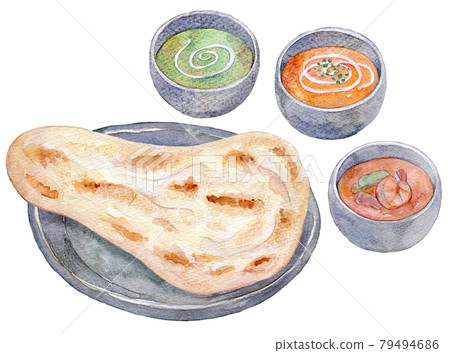 Watercolor illustration Indian curry 79494686