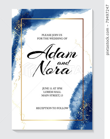 Blue watercolor background, hand drawn gold texture. wedding invitation , bride to be card, marriage 79497247